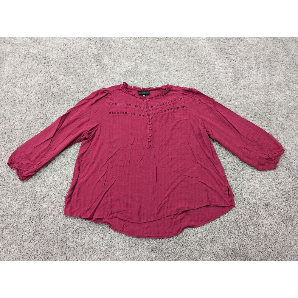 Lane Bryant Top Blouse Women's 18/20 3/4 Sleeve Ruffle Eyelet Red
